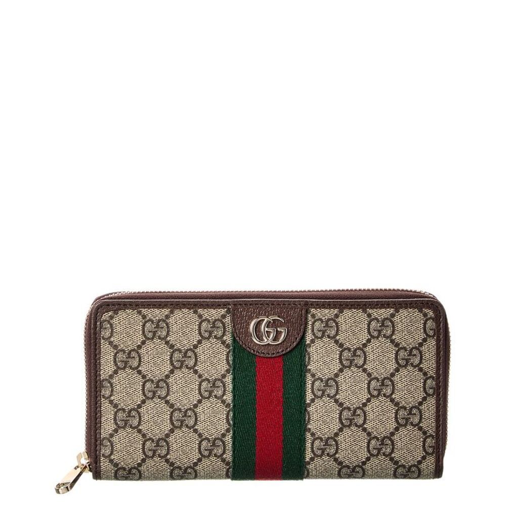 Gucci Ophidia Gg Supreme Canvas & Leather Zip Around Wallet, Beige